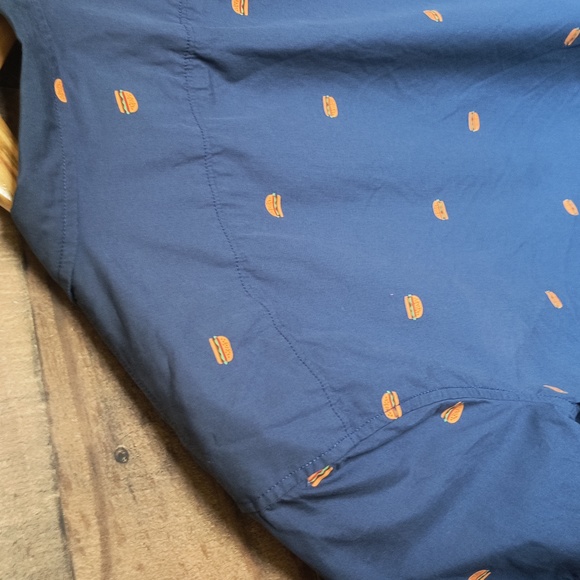 Abound Novelty Hamburger Print Navy Blue Short Sleeve Button up Shirt Large Men - Picture 10 of 13